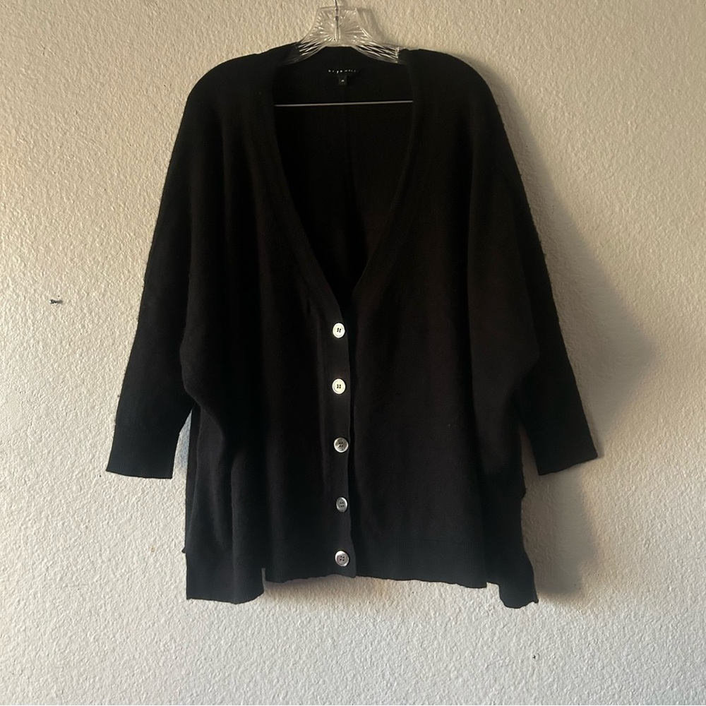 Bryn Walker Cotton/Cashmere Black Button-Up Women's Sweater Cardigan Boxy Medium - Picture 11 of 11